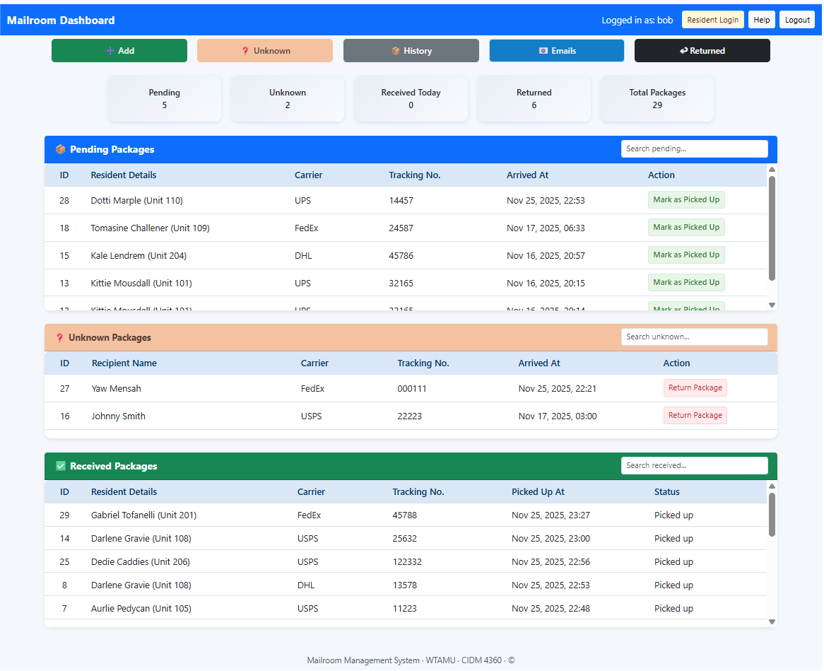 Mailroom Management System